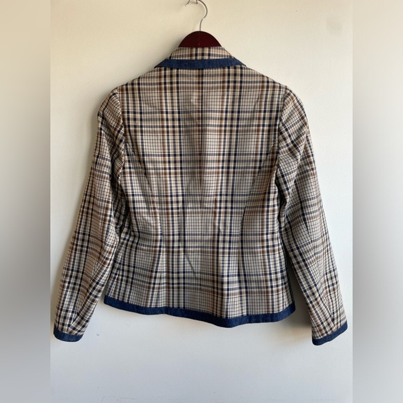 NWT DREW|| Anthropologie Plaid Blazer. Beige with Navy/Denim edge detail… - Picture 6 of 9
